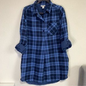Canyon River Blues Long/Roll up Sleeves Plaid Shirttail Dress-Size L